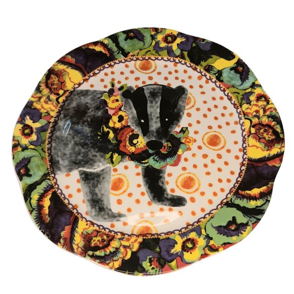 Anthropologie Badger Zoological Gardens Dessert Plate Multicolor Floral - Picture 1 of 4